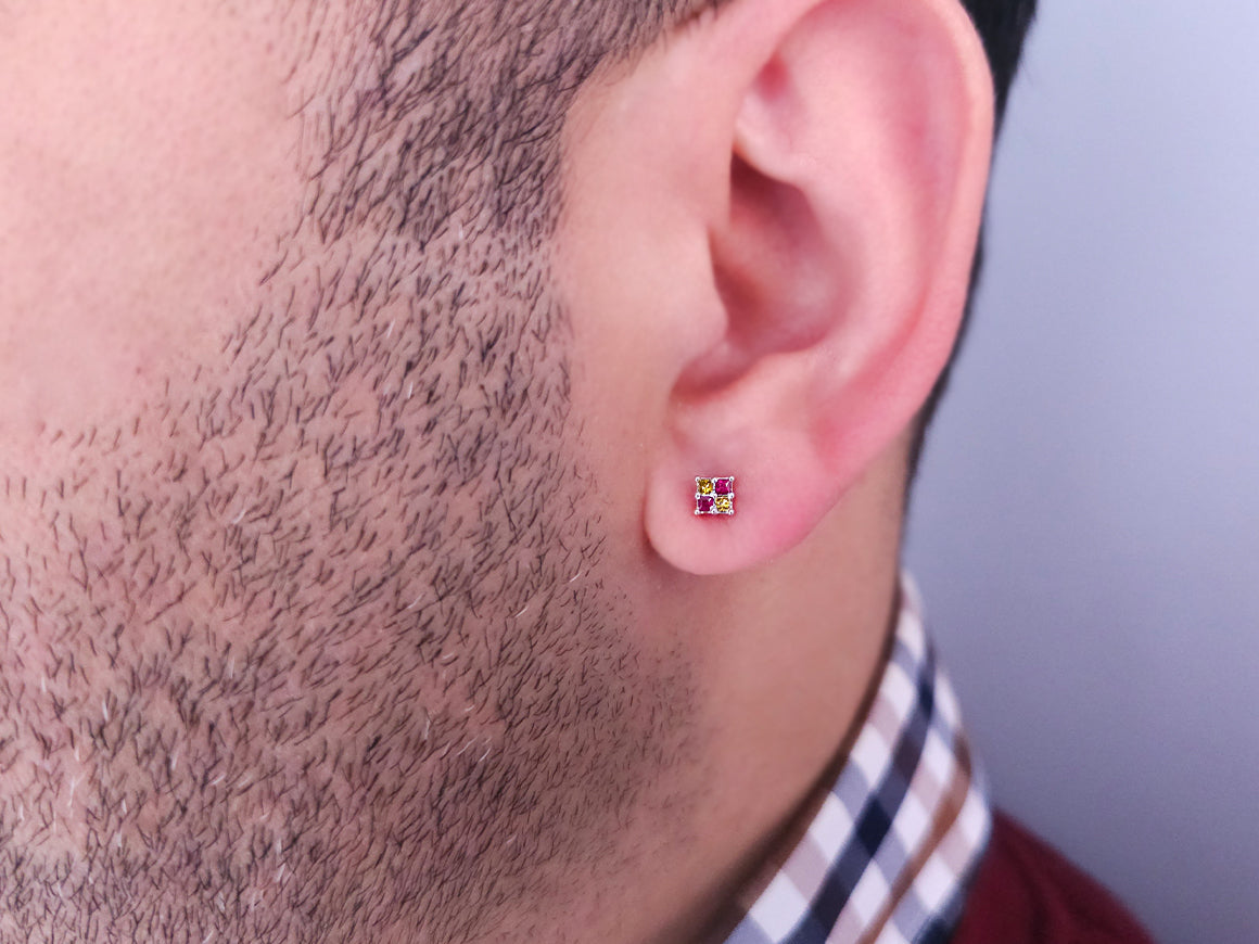 Birgie 14K Gelbgold Prinzessgeschliffene Diamant- und Rubin Ohrringe