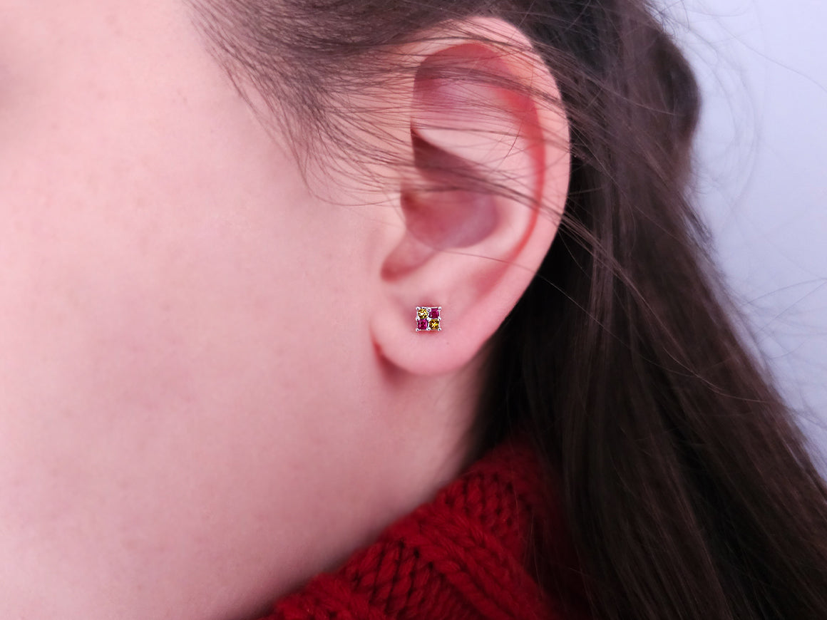 Diamant und Rubin Ohrringe aus 14K Gold