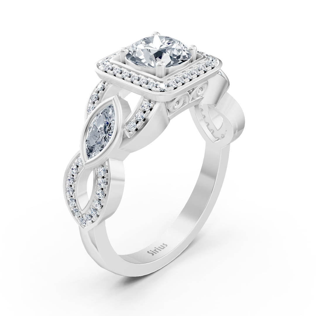 Bague marquise gracieuse en or blanc 14 carats et diamants