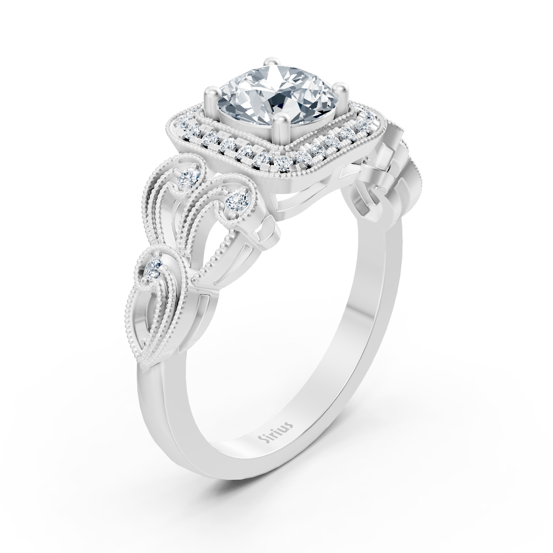 Bague Vintage Romance en or blanc 14 carats avec diamants