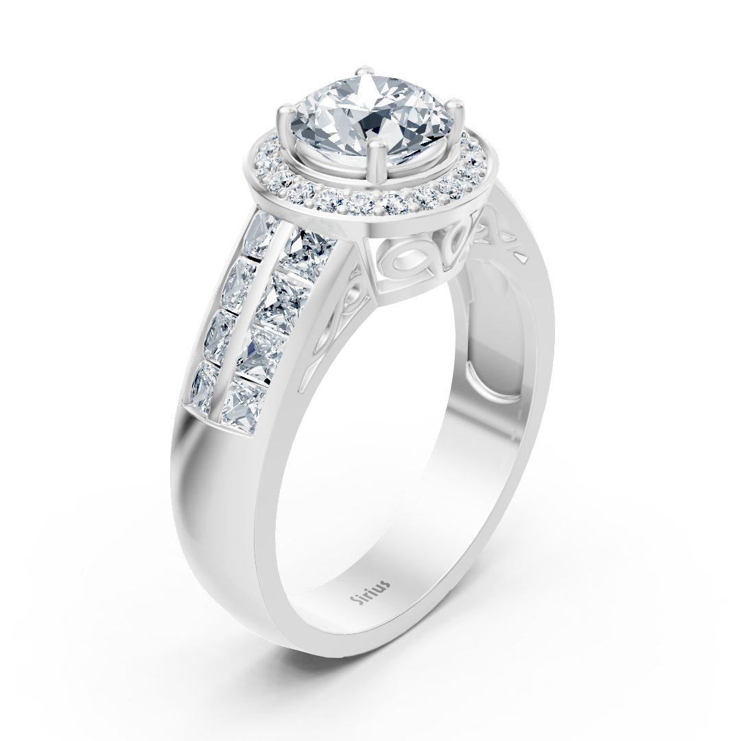 Bague de fiançailles en or blanc 14 carats avec diamant solitaire et pierres d'accentuation