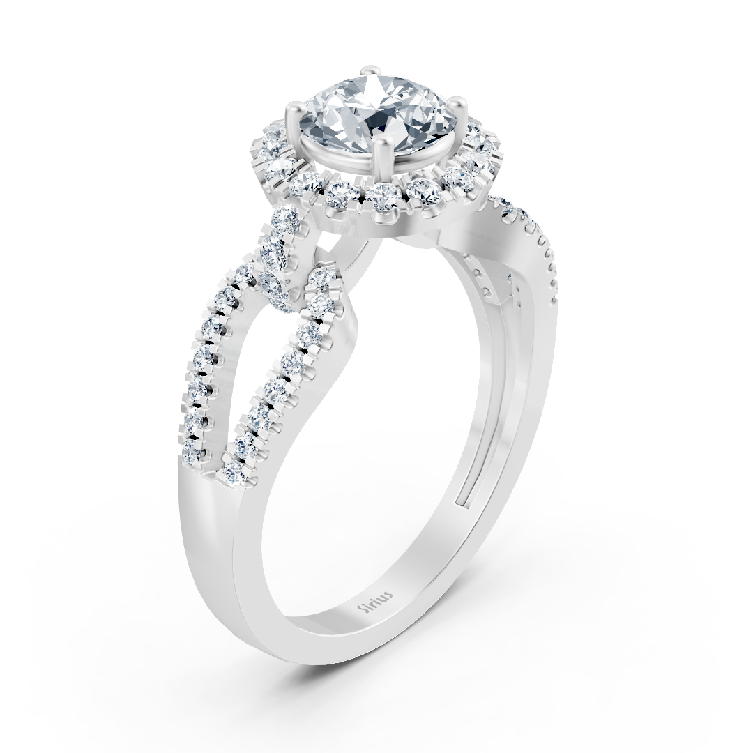 Bague de fiançailles halo de diamants en or blanc 14 carats