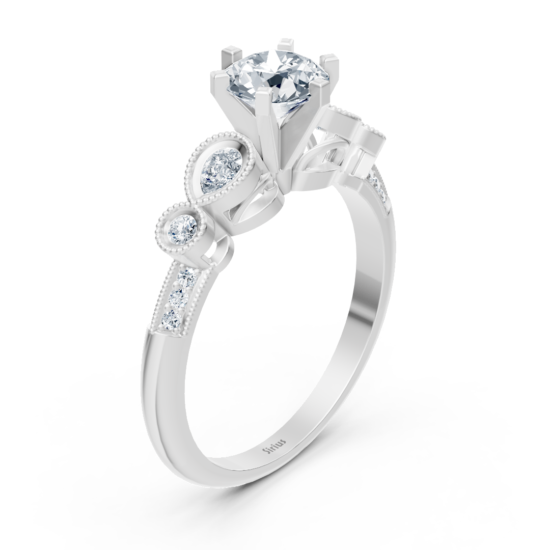 Bague de fiançailles vintage en or blanc avec diamant rond de 1,01 ct