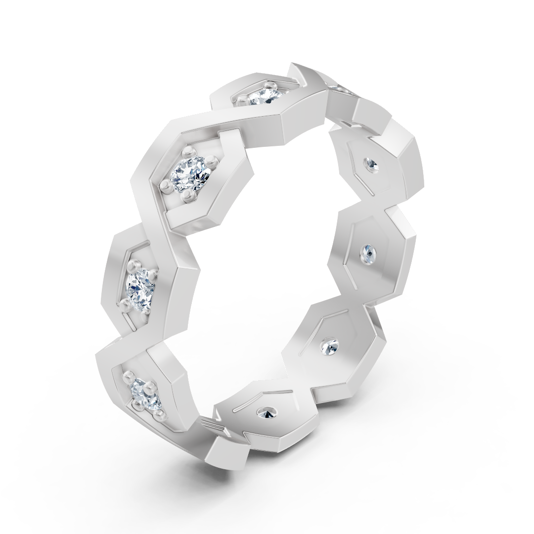 Bague diamant géométrique en or blanc 14 carats