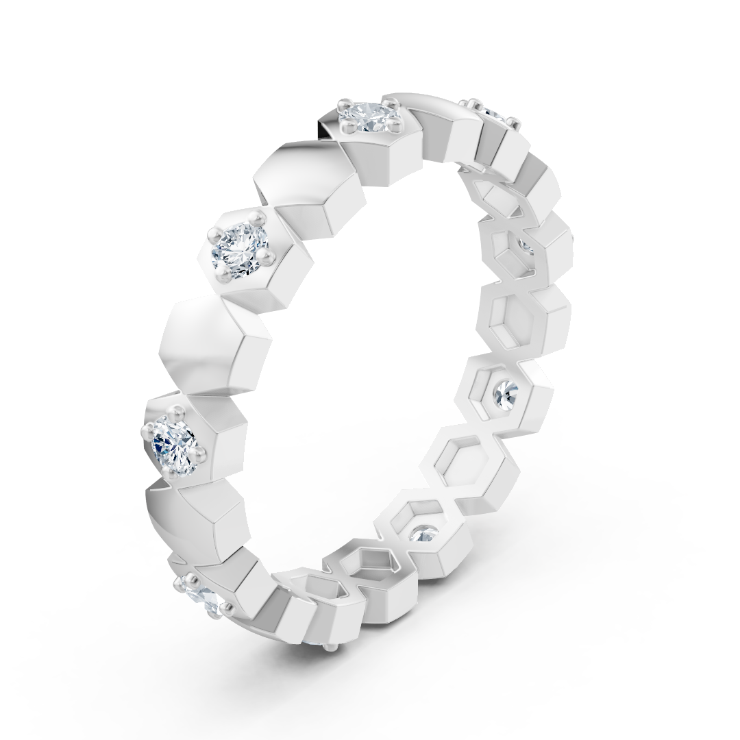 Birgie Diamantring Weissgold 14K-hexagon Design