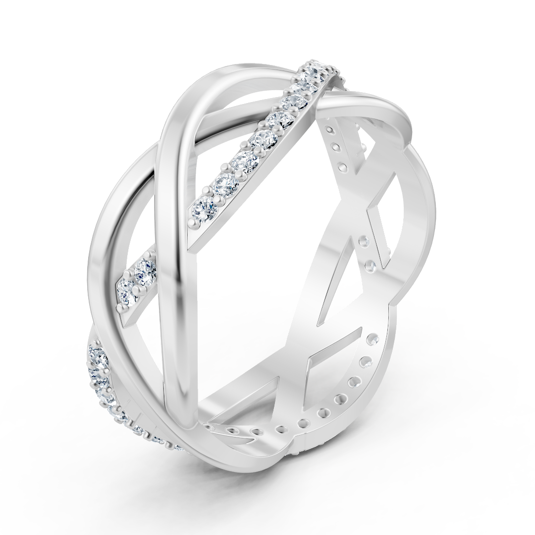 Bague de diamant en or blanc avec design croisé