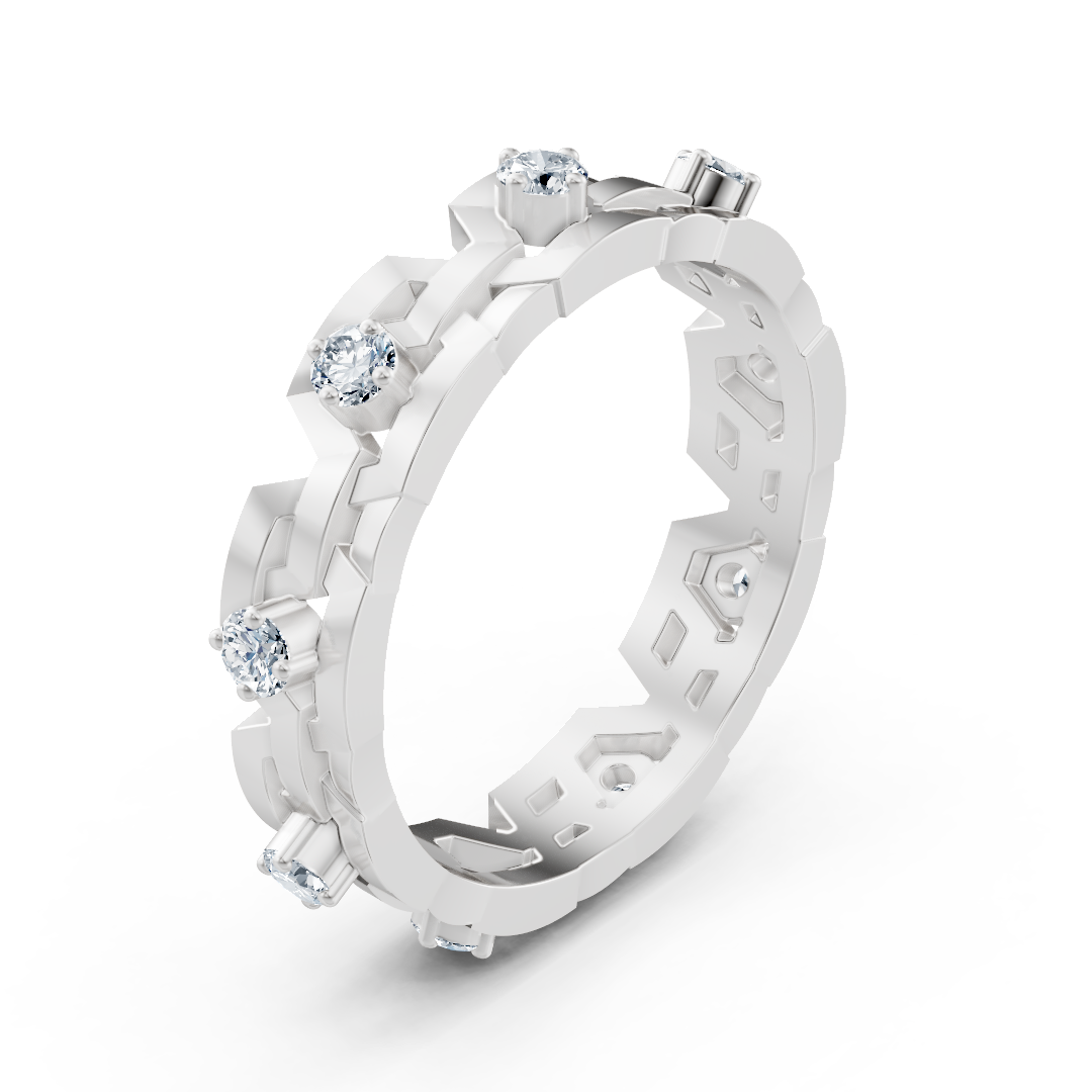 Bague géométrique en or blanc avec diamants