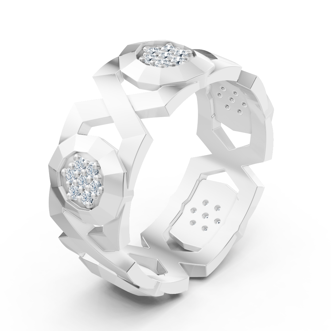Bague exquise en or blanc et diamants – design géométrique