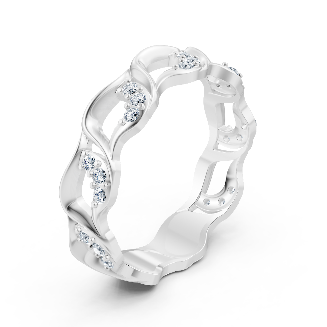 Bague élégante en or blanc avec diamants et motif ondulé