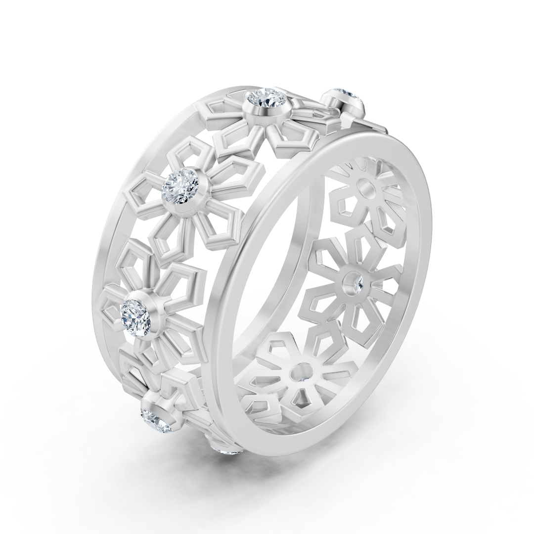 Bague en or blanc et diamants avec motif flocon de neige – 8 diamants