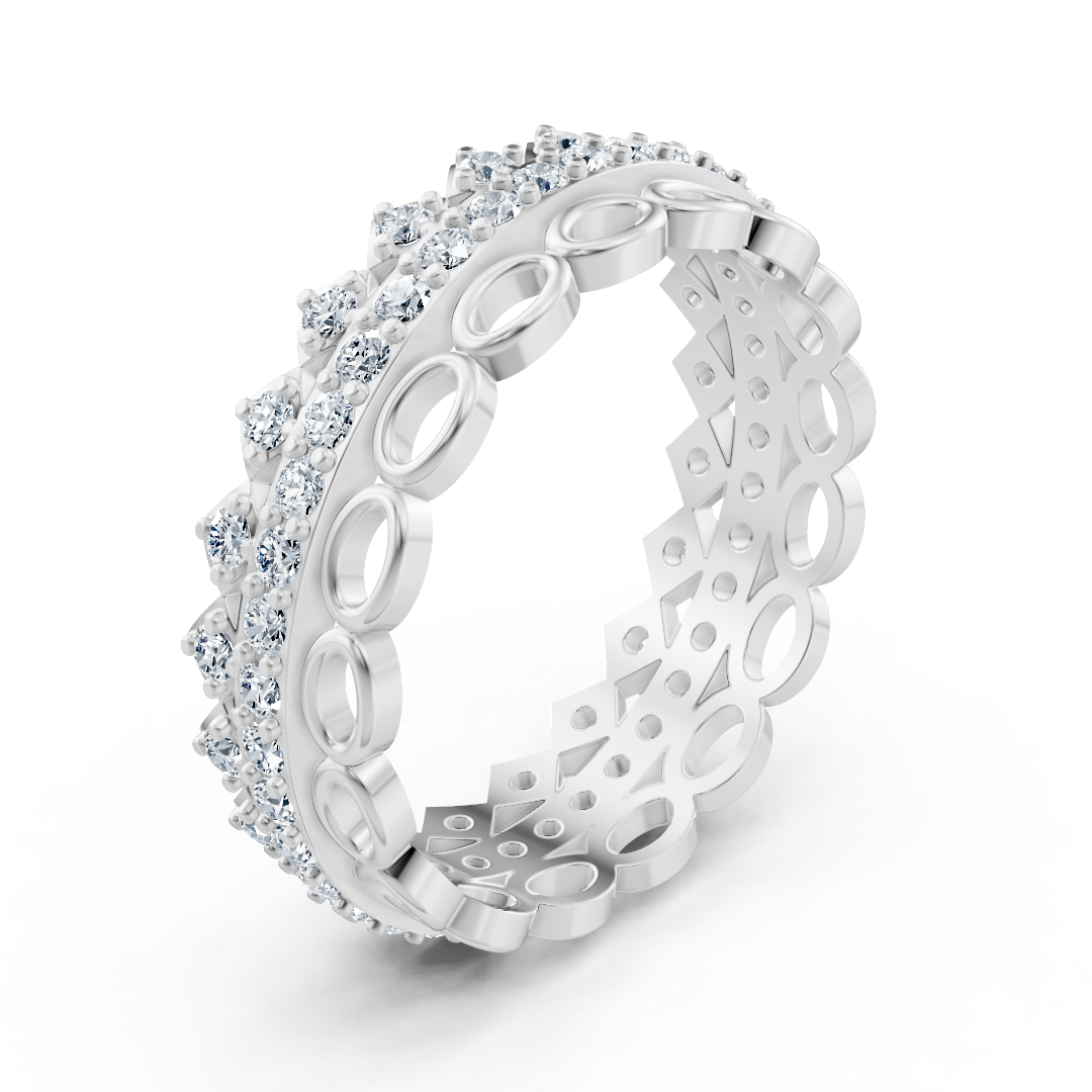 Bague mémoire luxueuse en or blanc 14 carats avec diamants