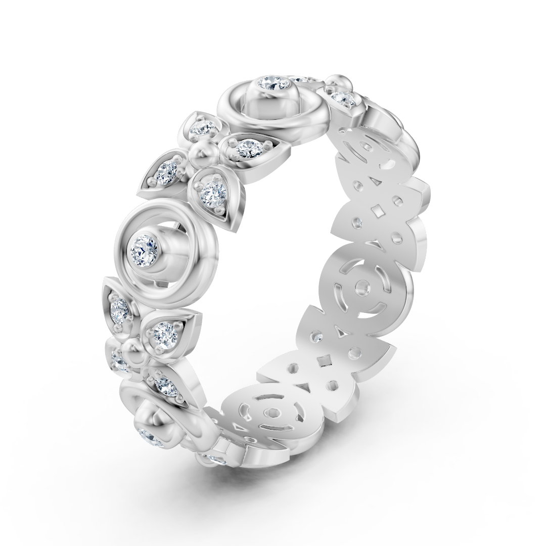 Bague en or blanc avec diamant et motif floral