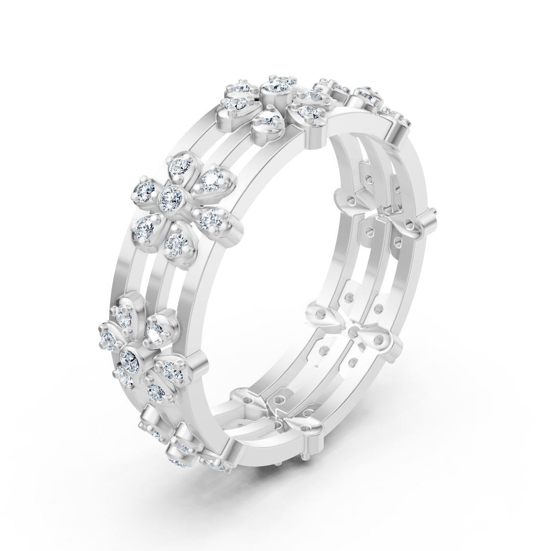 Bague diamant radieuse « Mer de Fleurs » - Or blanc 14 carats, diamants 0,464 carat