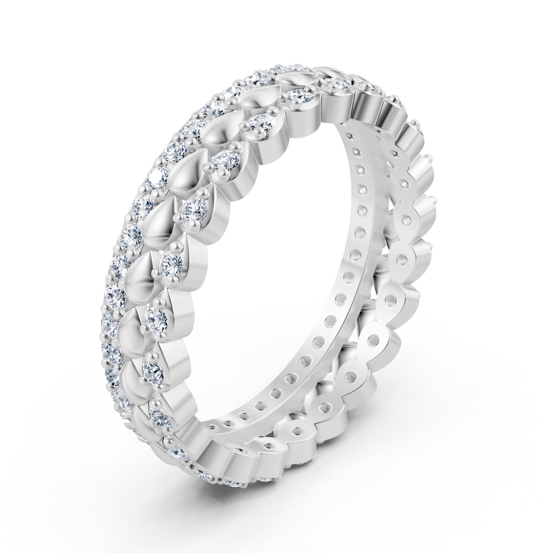 Bague multi-rangs en or blanc 14 carats et diamants - une délicate couronne florale pour votre main