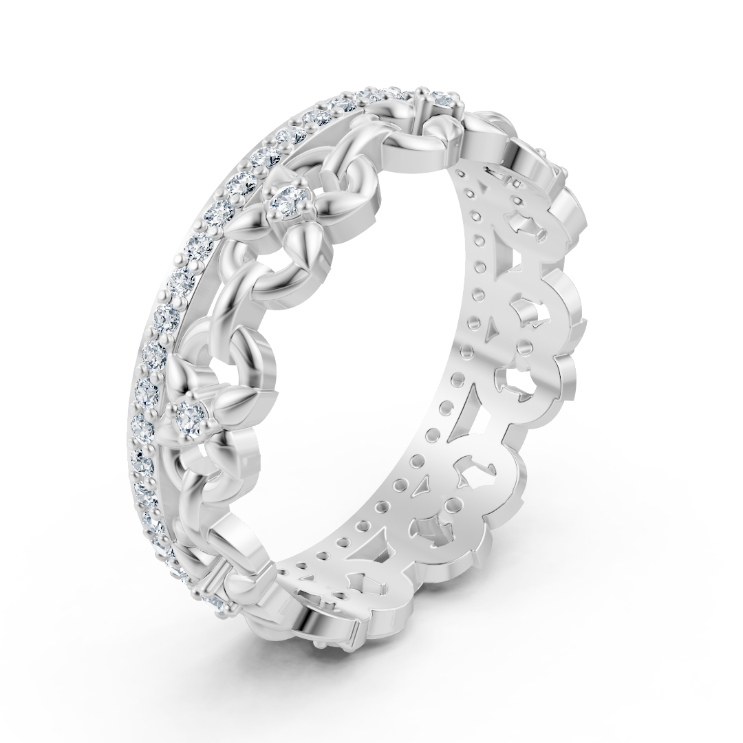 Bague en or blanc avec diamants et motif chaîne