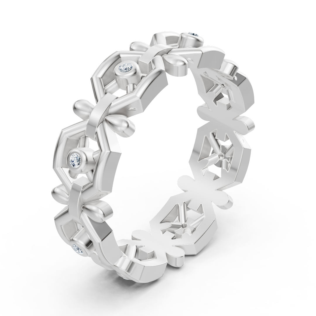 Bague en or blanc avec diamants et motif géométrique