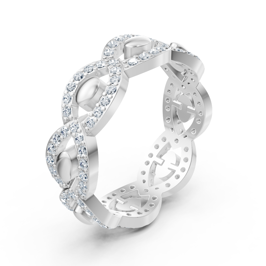 Bague en or blanc avec diamants et motif entrelacé