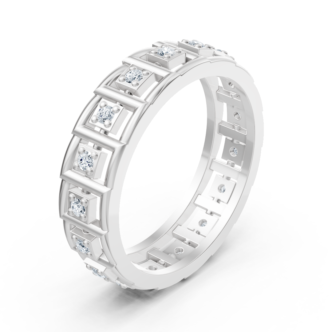 Bague en or blanc avec diamants et motif carré