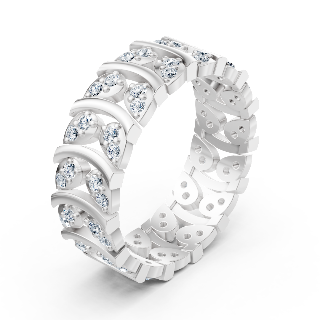 Bague en or blanc avec diamants au design incurvé