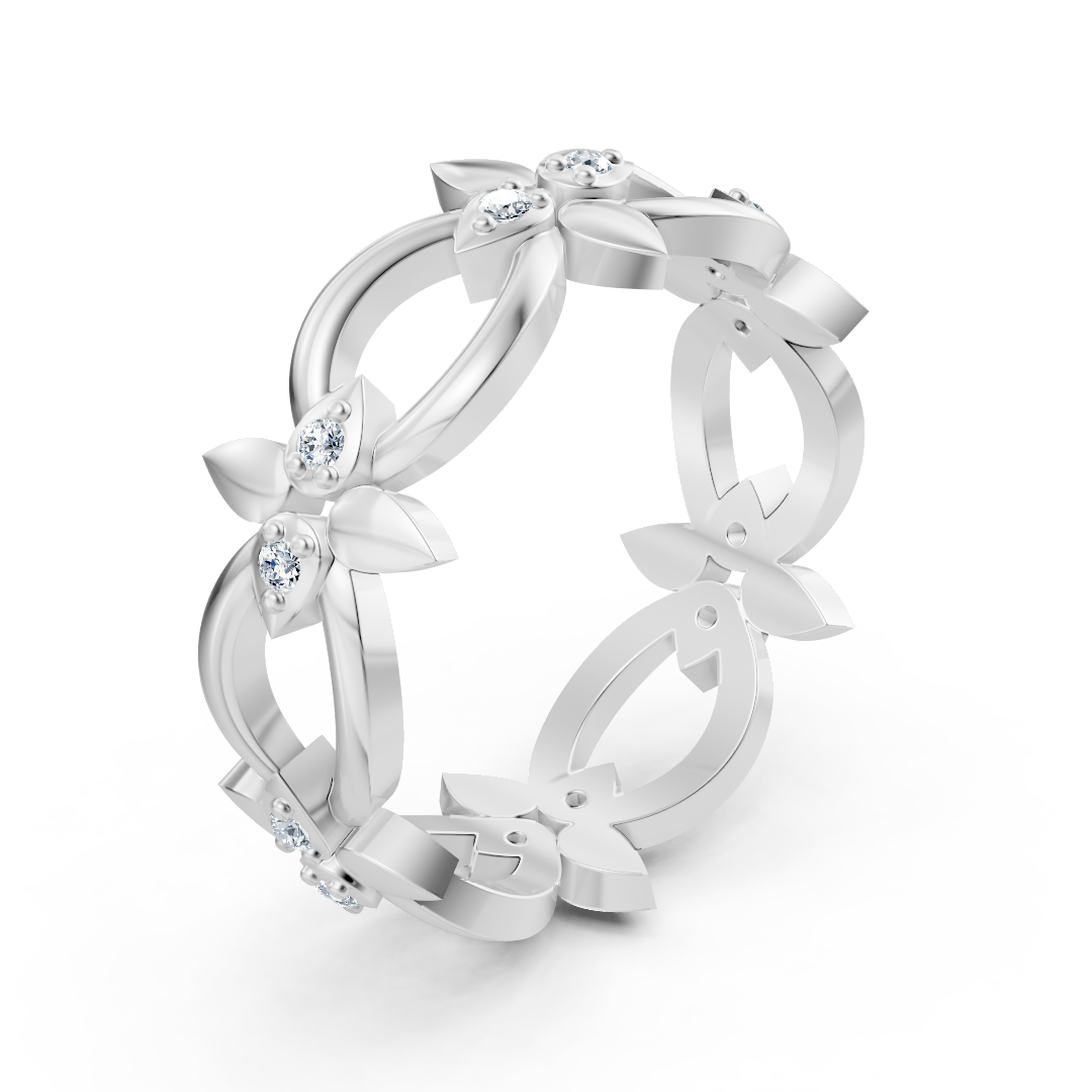 Bague en or blanc avec diamant et motif pétale