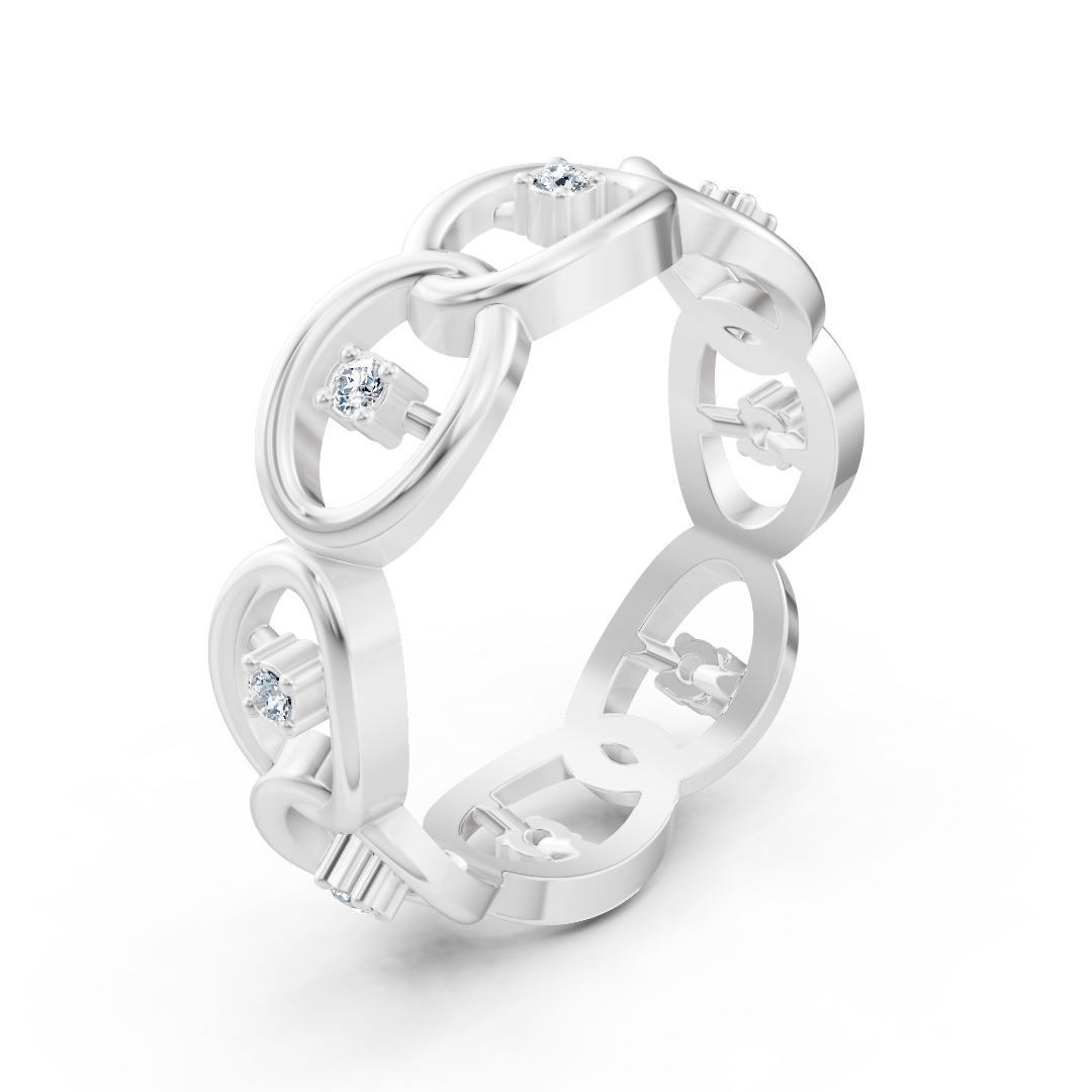 Bague en or blanc avec diamants et motif à maillons de chaîne