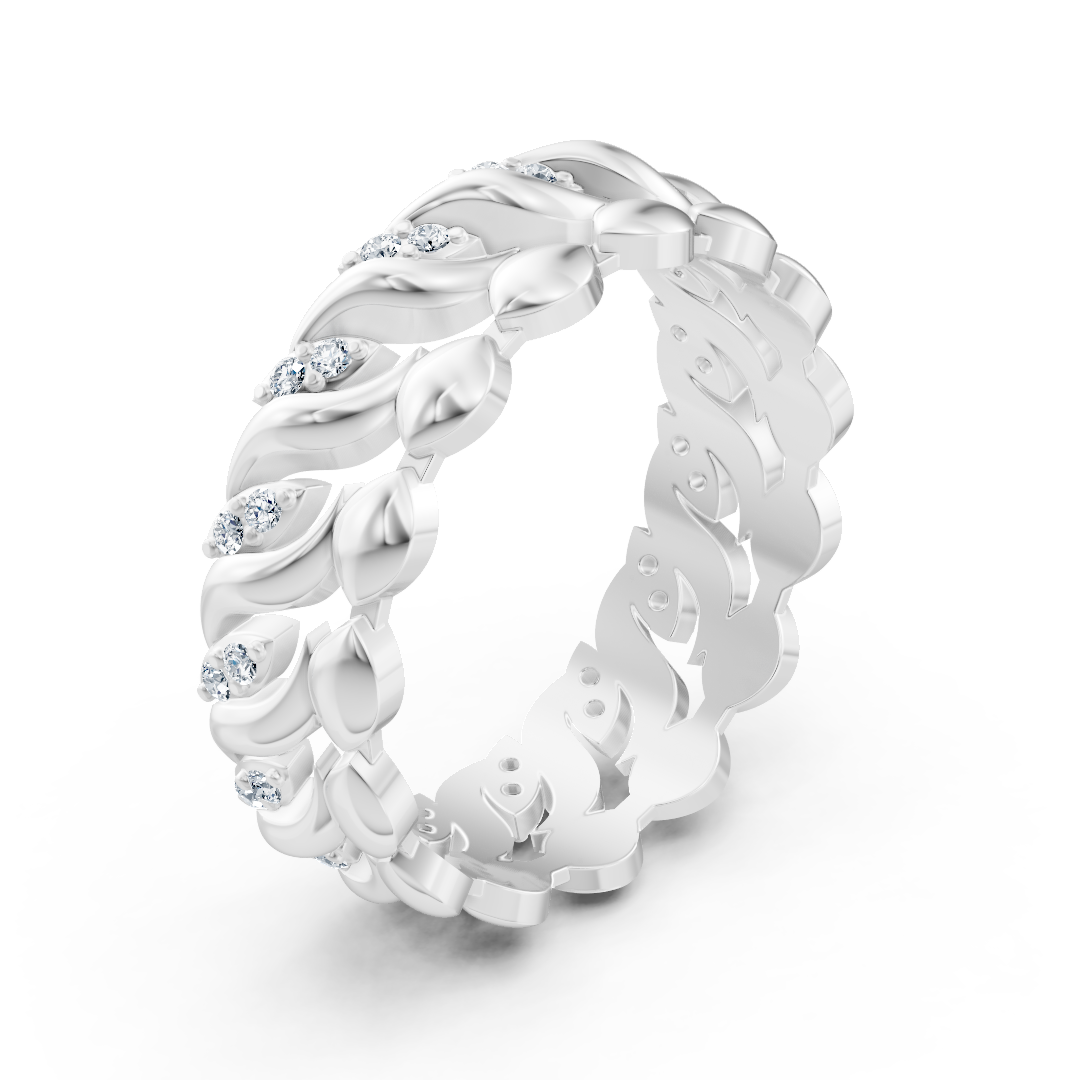 Bague délicate en or blanc avec diamants en forme de cœur