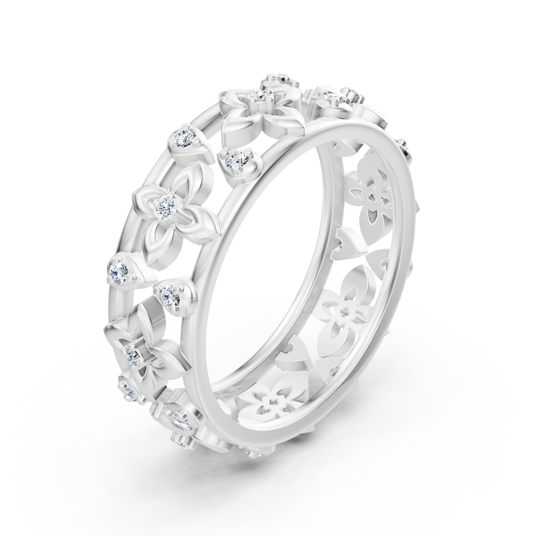 Bague noble en or blanc avec diamants en forme de fleur – élégance délicate