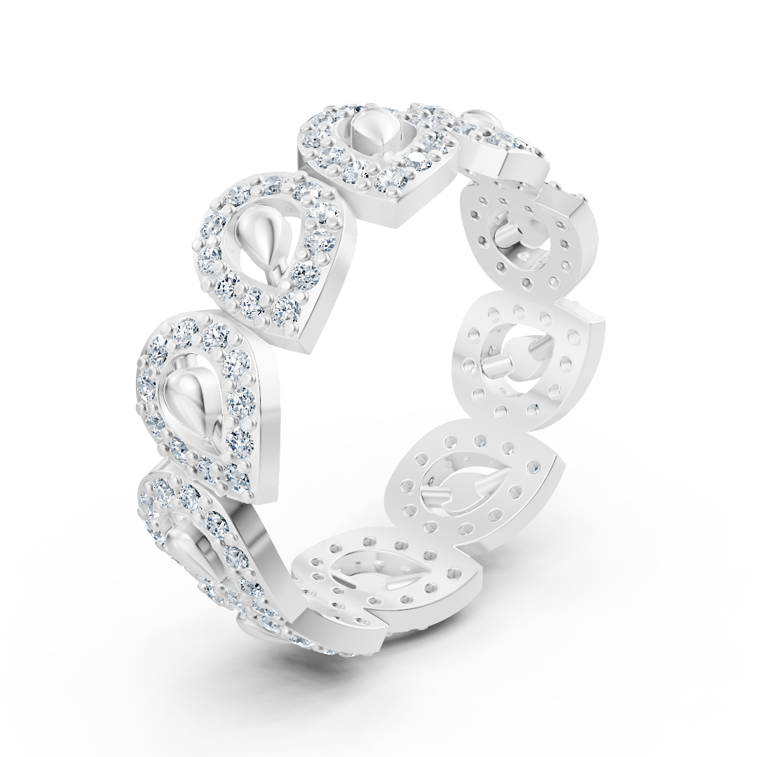 Bague opulente en or blanc avec diamants – motif mer de fleurs scintillantes