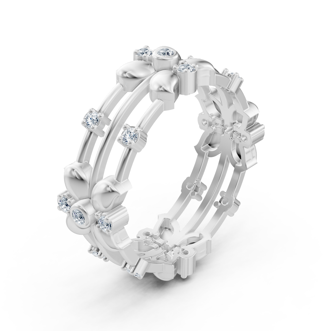 Bague florale Pırlanta en or blanc 14 carats « Couronne de fleurs »