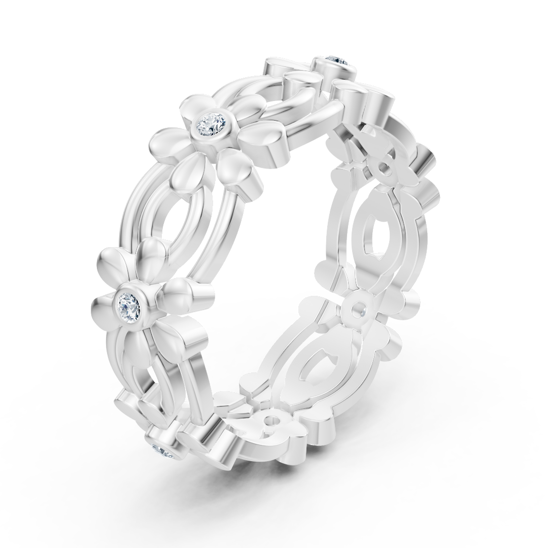 Bague fleur Pırlanta en or blanc 14 carats « Delicate Blossom »