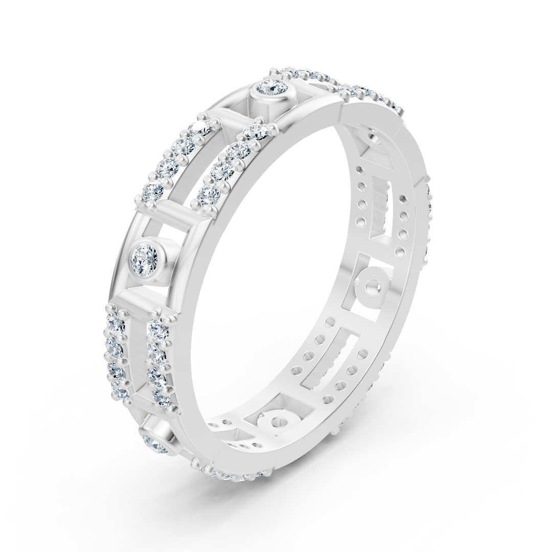 Bague géométrique en or blanc 14 carats et diamants « Line Art »