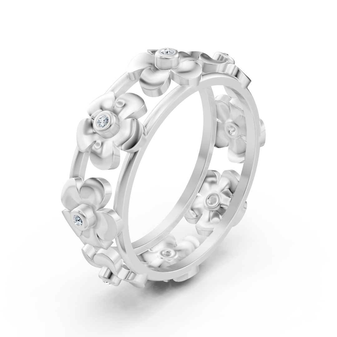 Bague de promesse en or blanc 14 carats avec diamants et fleur