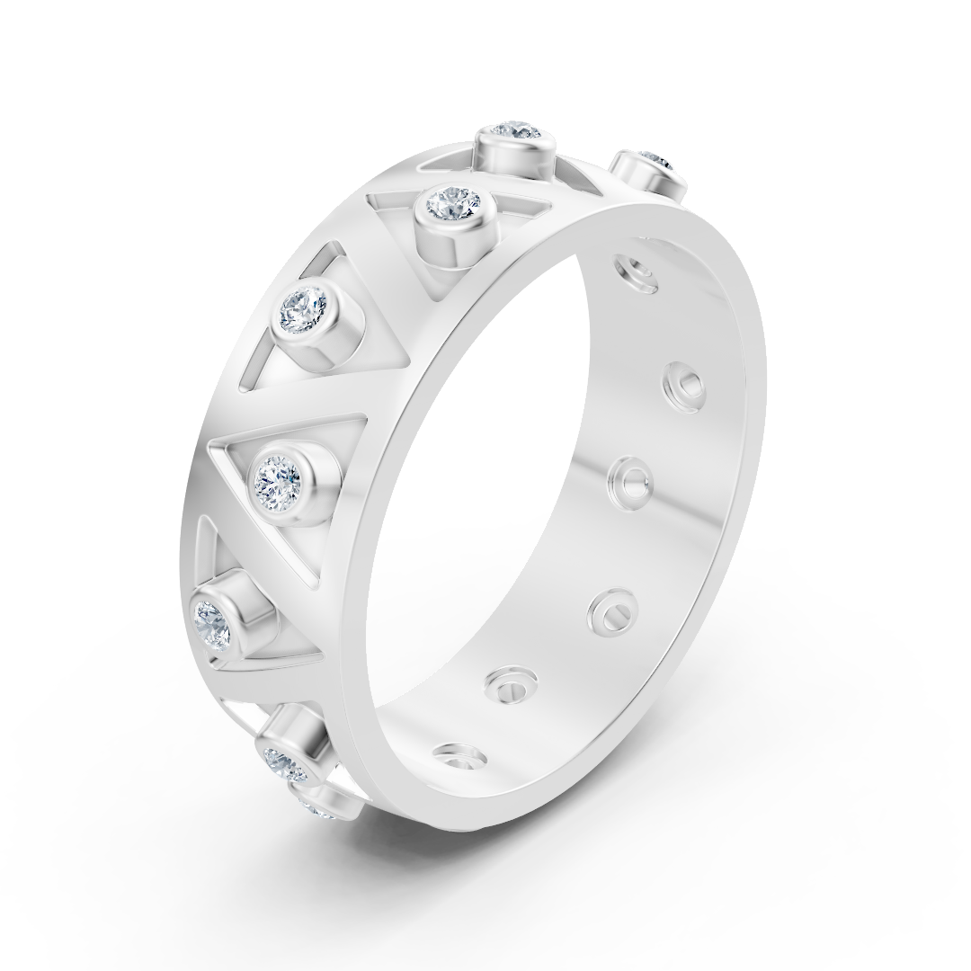 Bague Birgie en or blanc 14 carats avec diamants en zigzag - Modern Swing