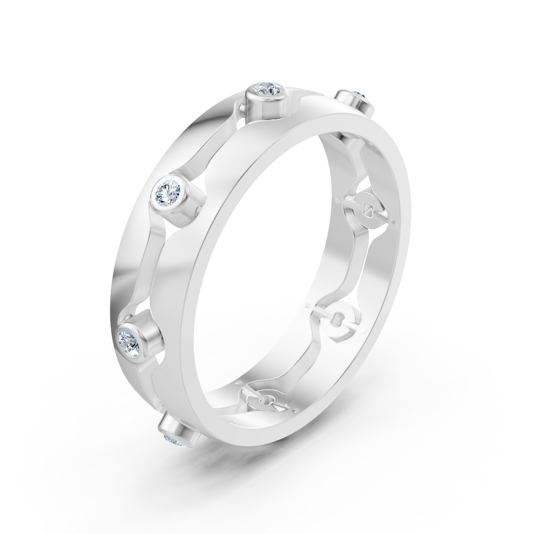 Bague élégante en or blanc avec diamants ronds en forme de lunette