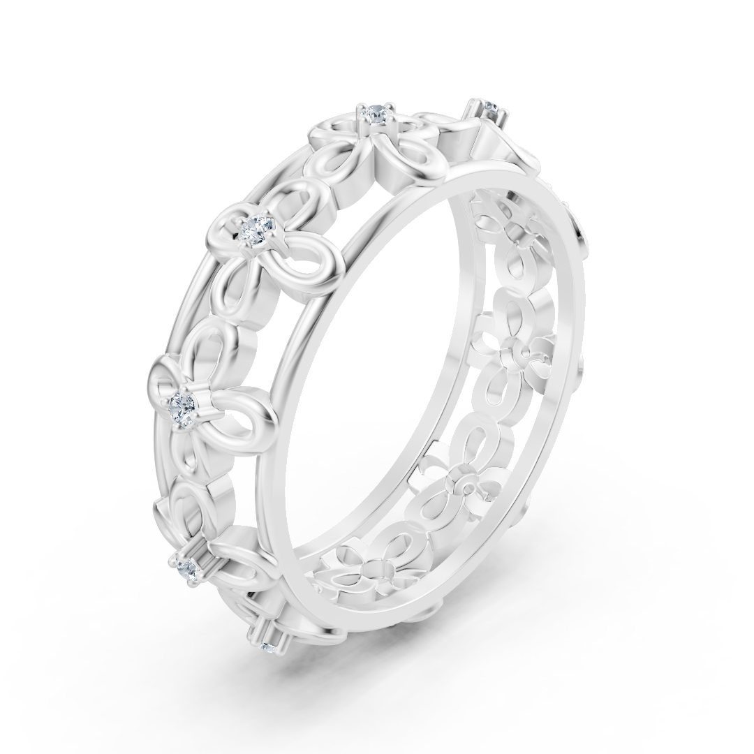 Bague élégante en or blanc avec diamants ronds en forme de griffes