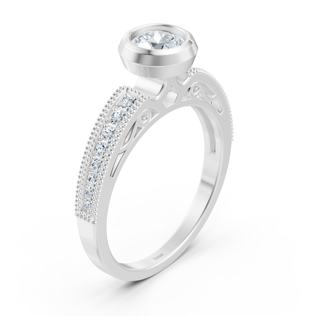 Bague de fiançailles classique avec diamant solitaire en or blanc 14 carats