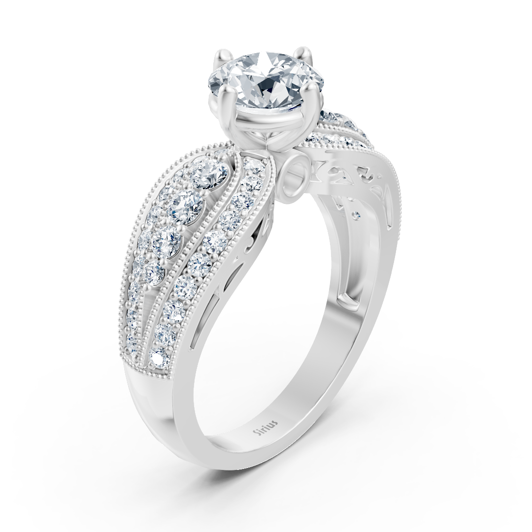 Bague de fiançailles extravagante en diamant en or blanc 14 carats