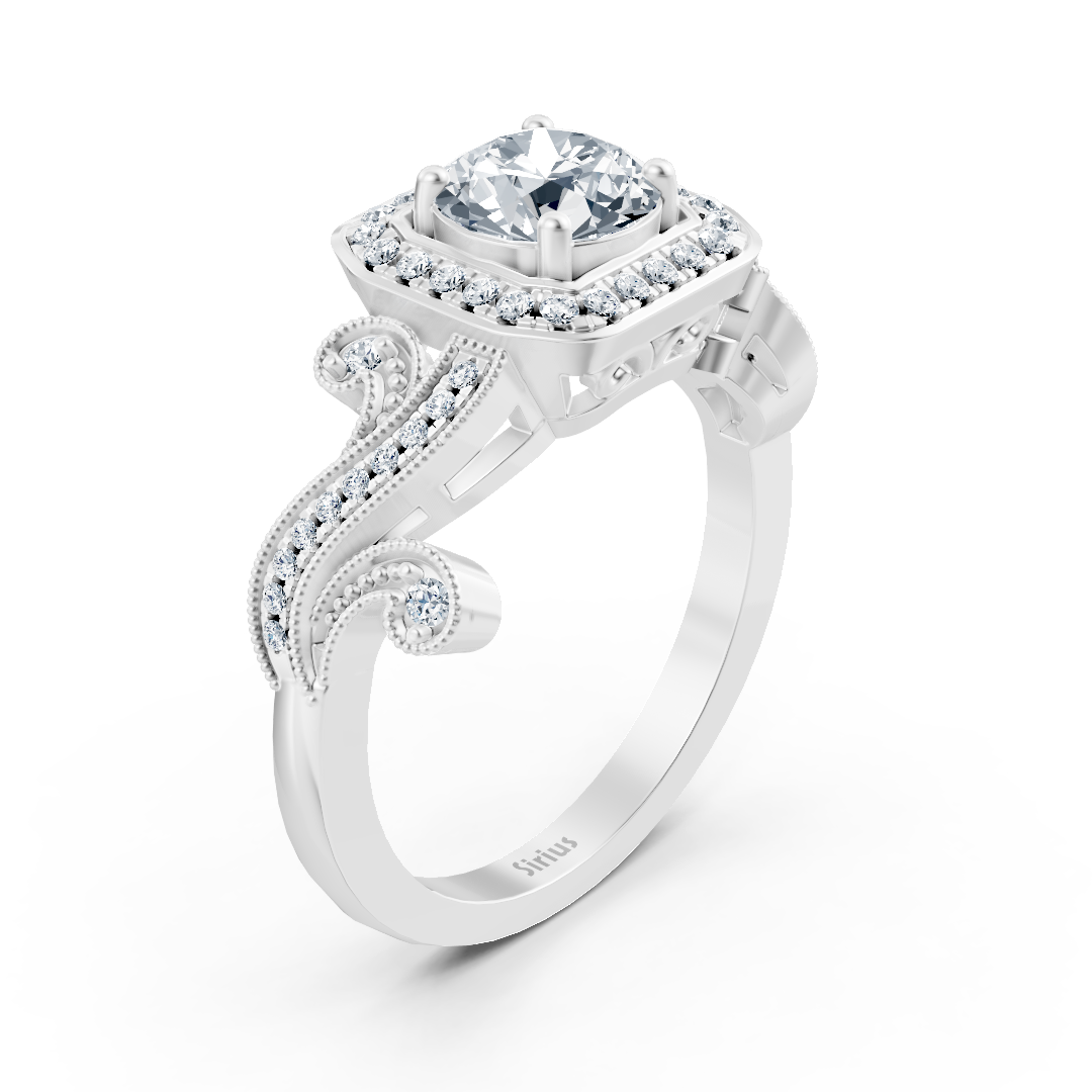 bague de fiançailles vintage en or blanc et diamant