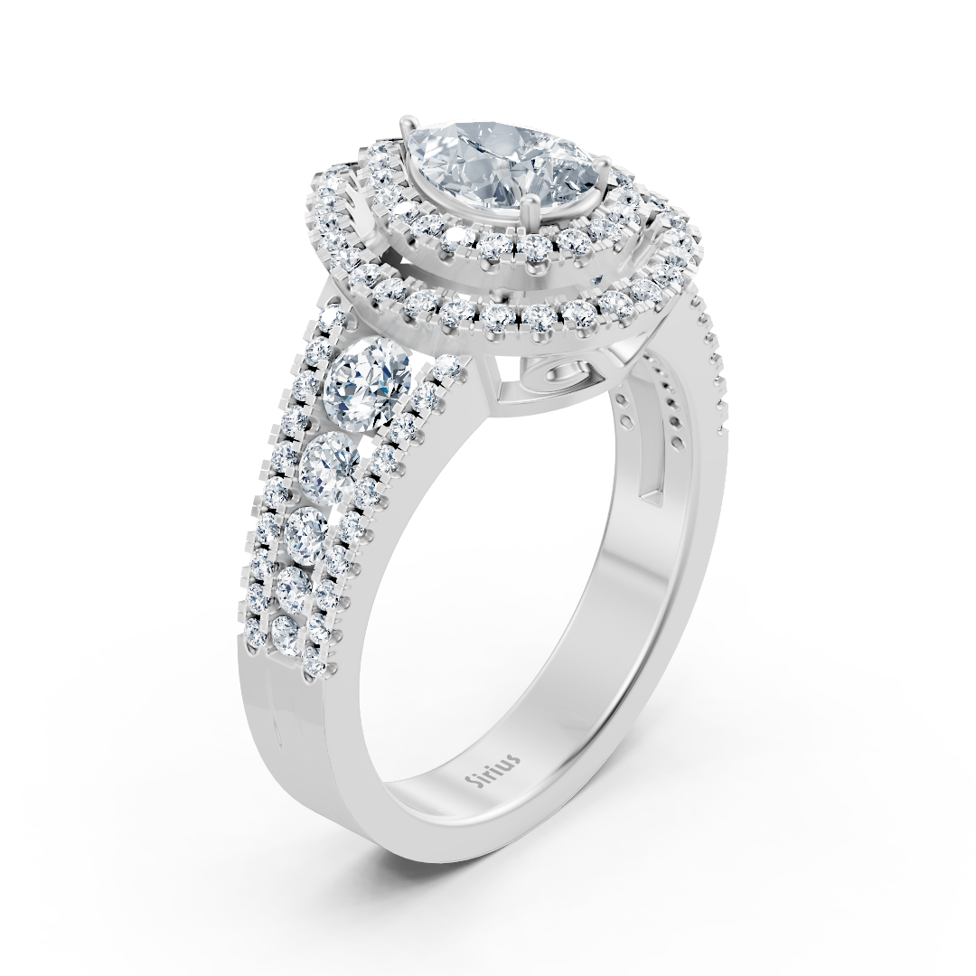 Bague de fiançailles Birgie Halo en or blanc avec diamants et saphirs