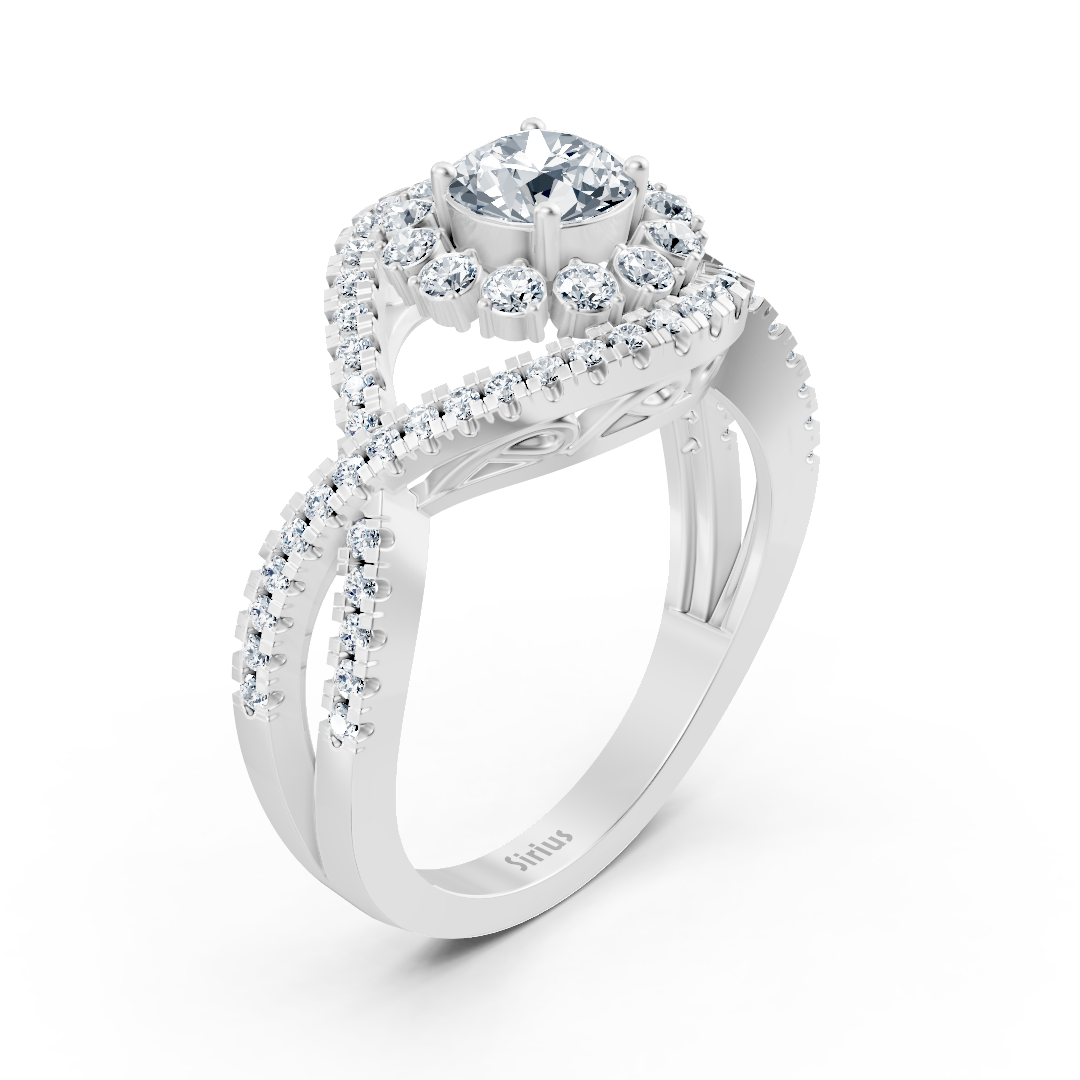 bague de fiançailles halo de diamants en or blanc