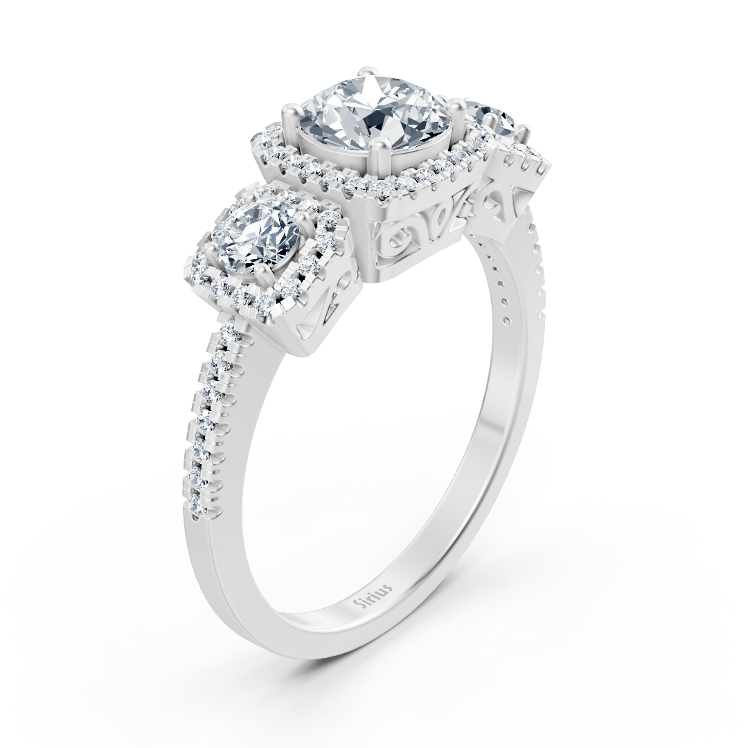 Bague de fiançailles 3 pierres en or blanc et diamants