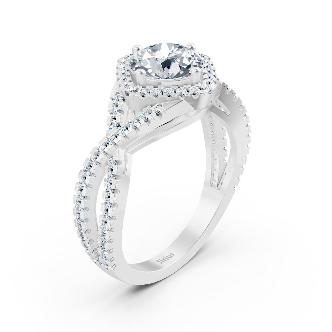 Bague de fiançailles halo de diamants en or blanc