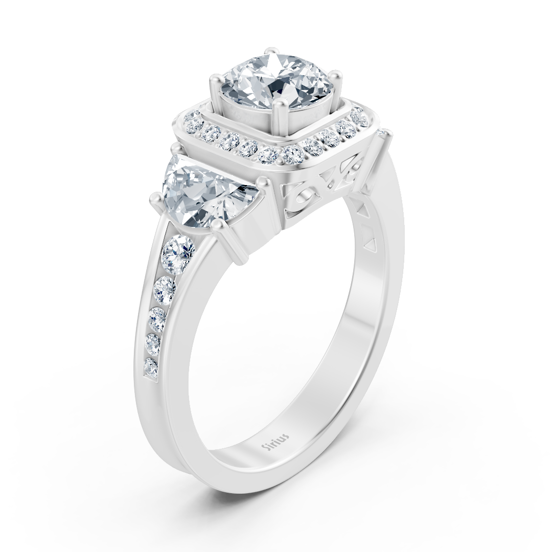 Bague de fiançailles 3 pierres en or blanc, diamant et rubis