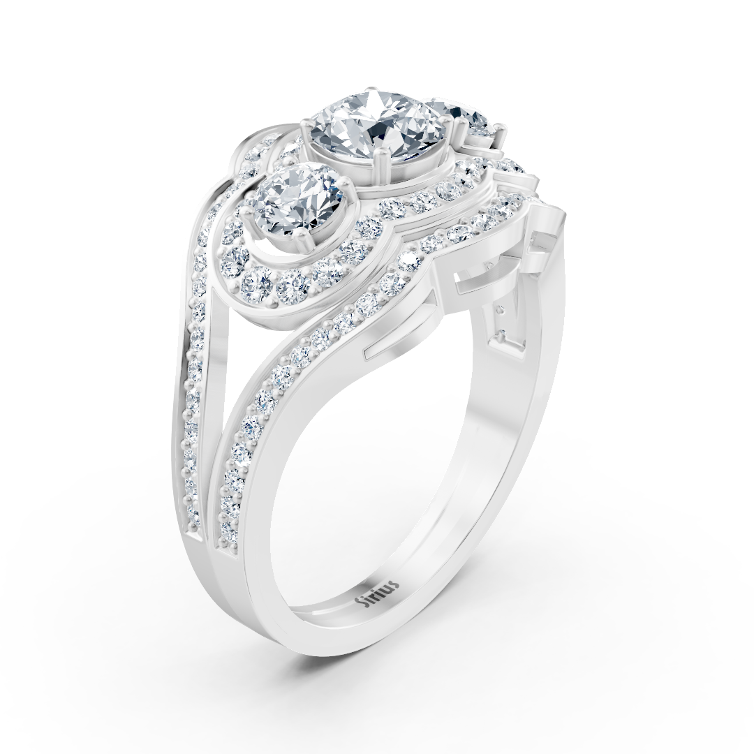 Bague de fiançailles vintage en or blanc avec diamants