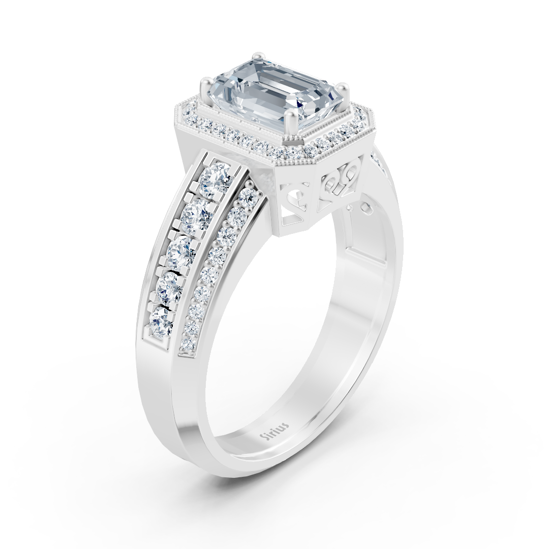 Bague Birgie Sirius en or blanc avec diamants et émeraude taille ronde et émeraude