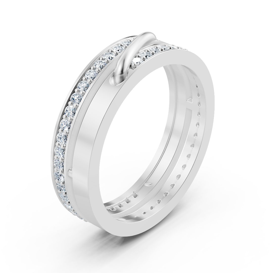 Bague en or blanc avec diamants sertis pavé et accent incurvé