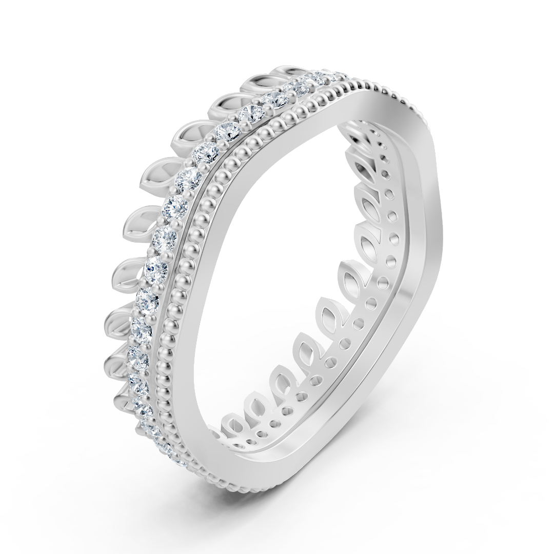 Bague couronne de diamants en or blanc 14 carats - bague pour femme en filigrane avec diamants