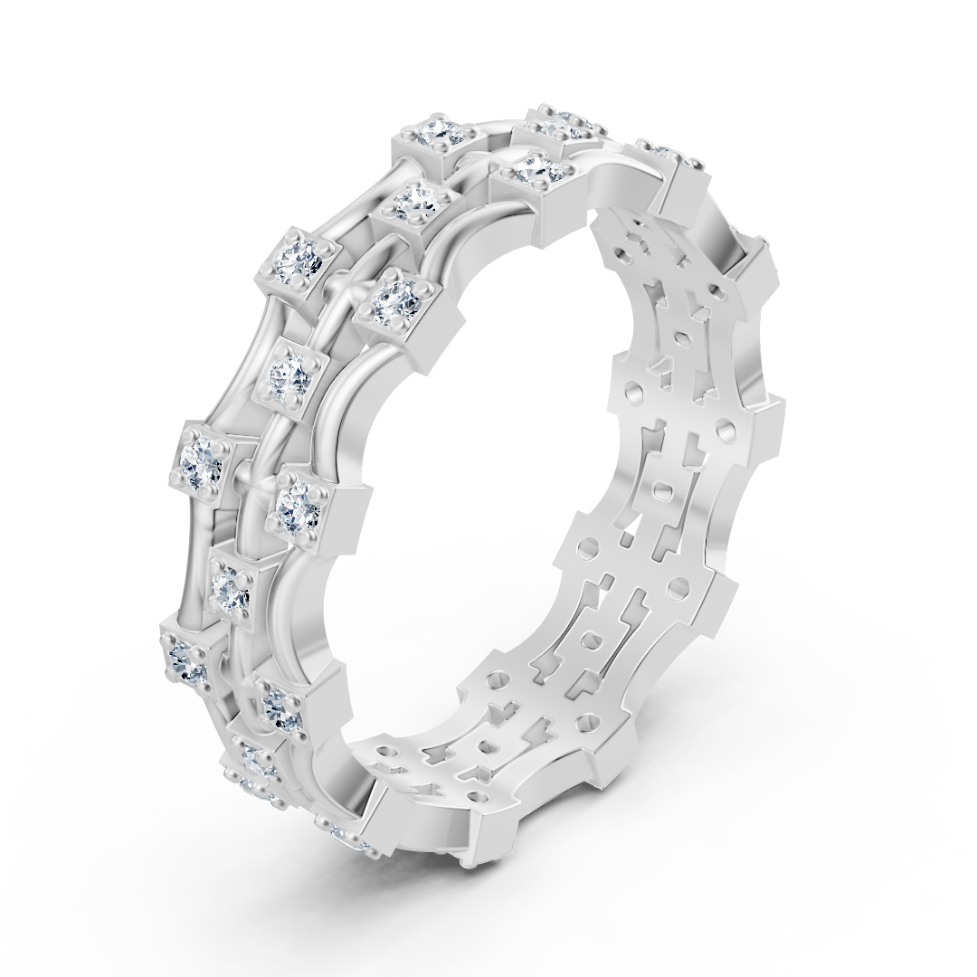 Bague moderne en or blanc 14 carats avec diamants - bague femme filigrane pour tous les jours