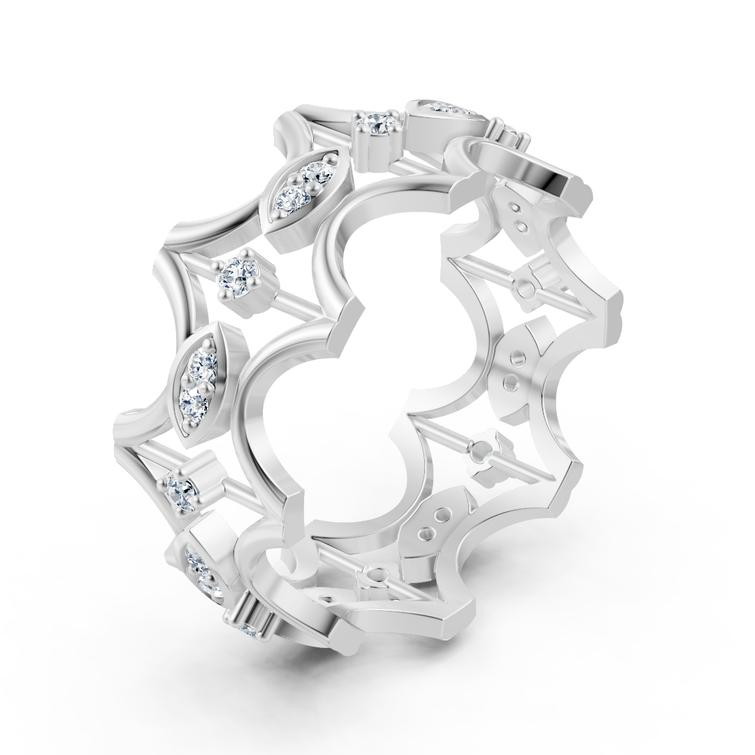 Bague en or blanc avec diamants et motif filigrané