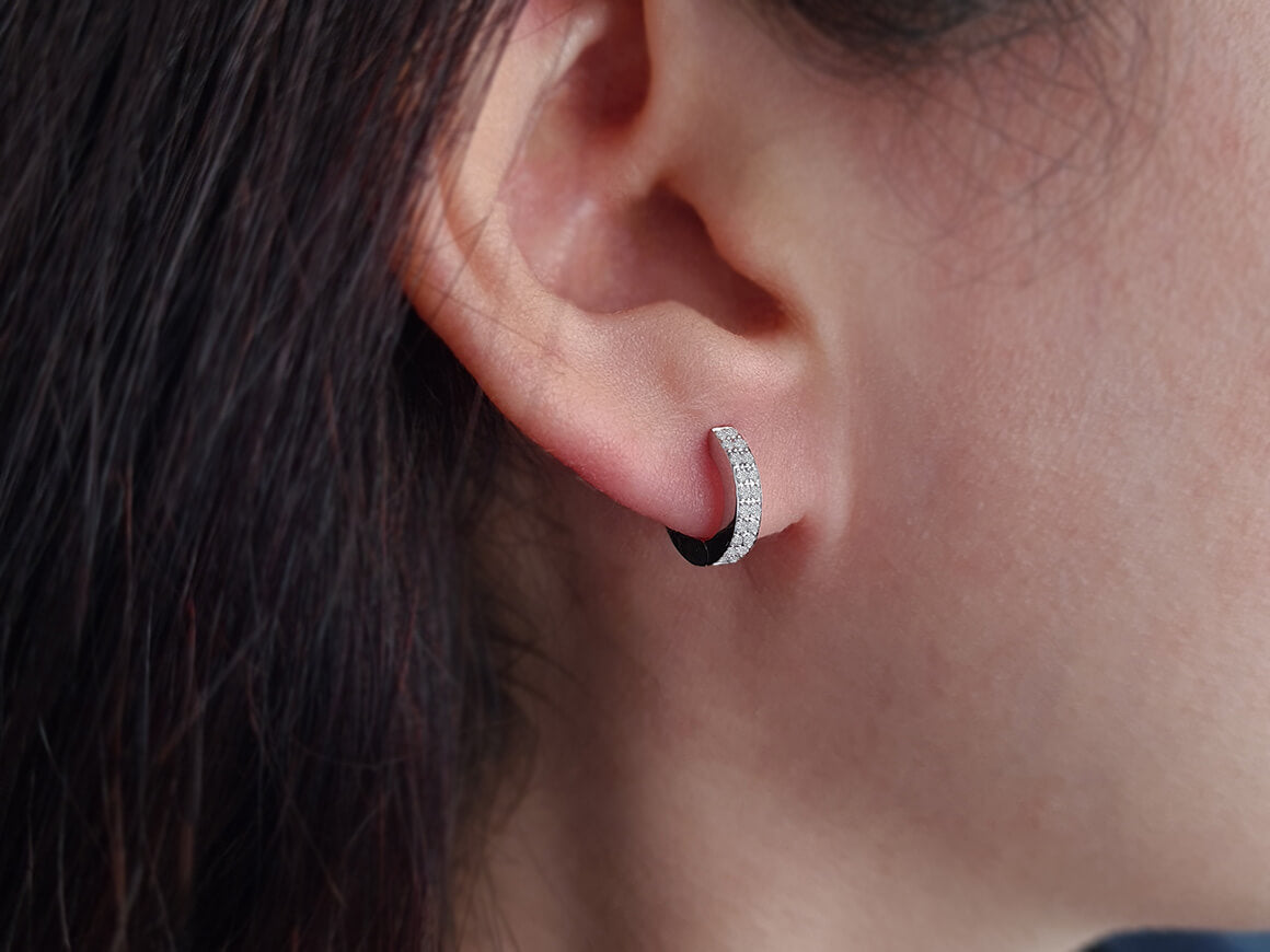 Double row diamond hoop earrings